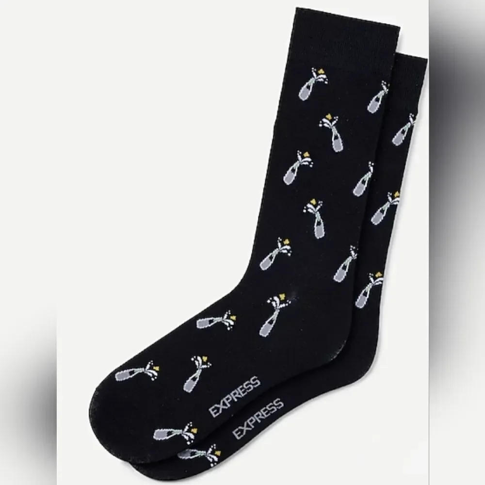 Express Champagne Bottle Dress Socks Wedding OSFM 8-13 Shoe Size New OOS